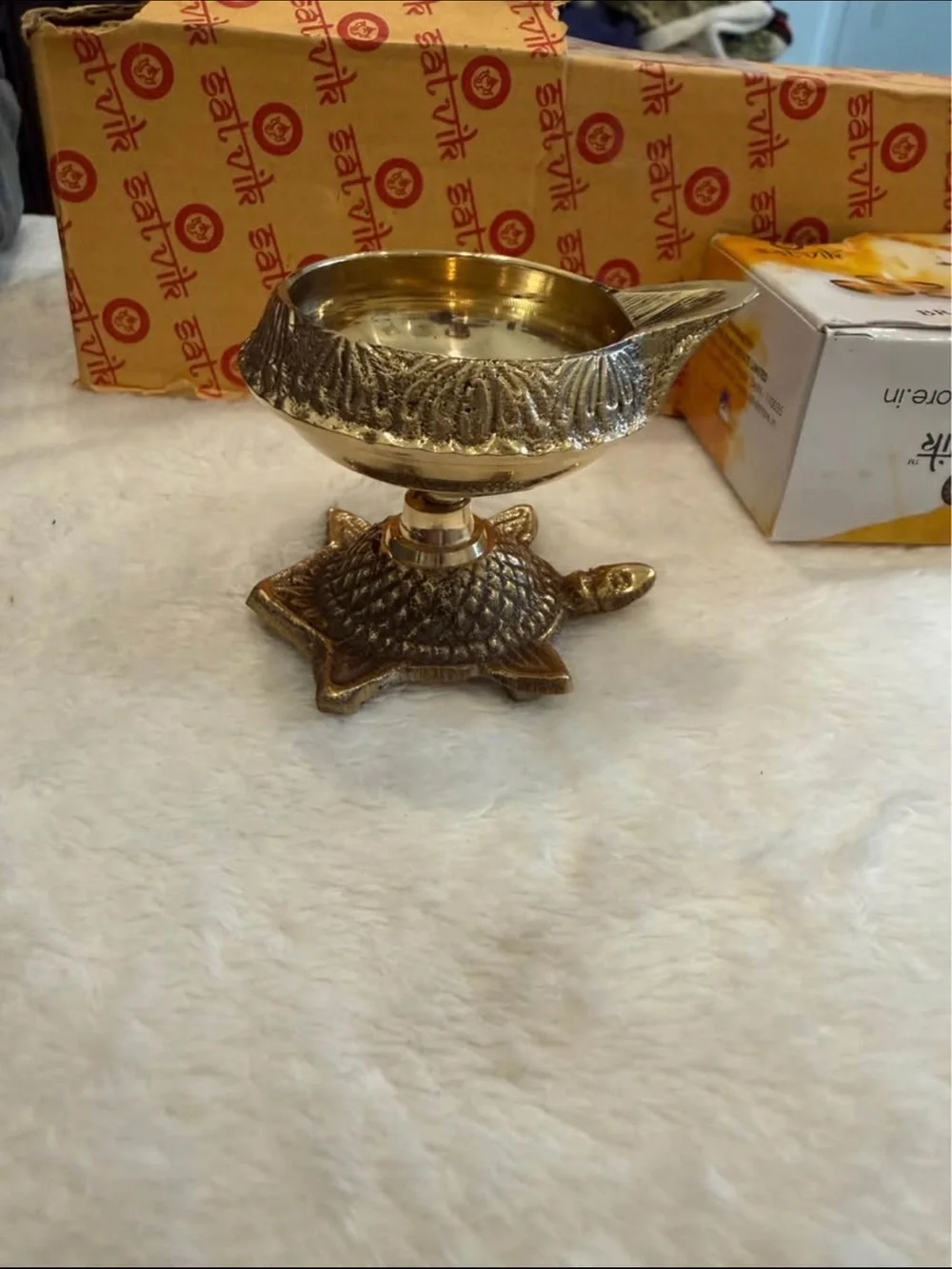 6 pcs brass kuber turtle diya set new
